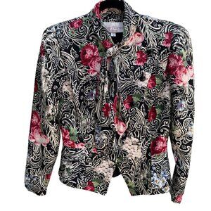 Richard Warren Petites Vintage Floral Print Long-Sleeve Tie Neck Peplum Blazer 2
